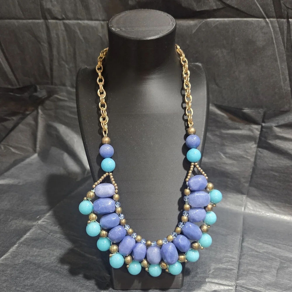 Trina Turk Blue and Turquoise Beaded Statement Necklace - Picture 1 of 2